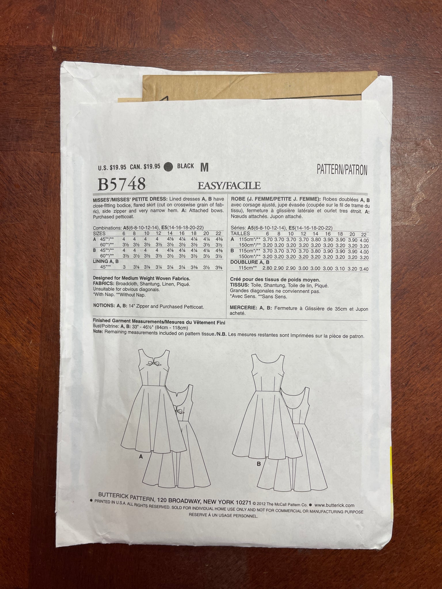 1960 Reproduction Butterick 5748 Pattern - Dress FACTORY FOLDED