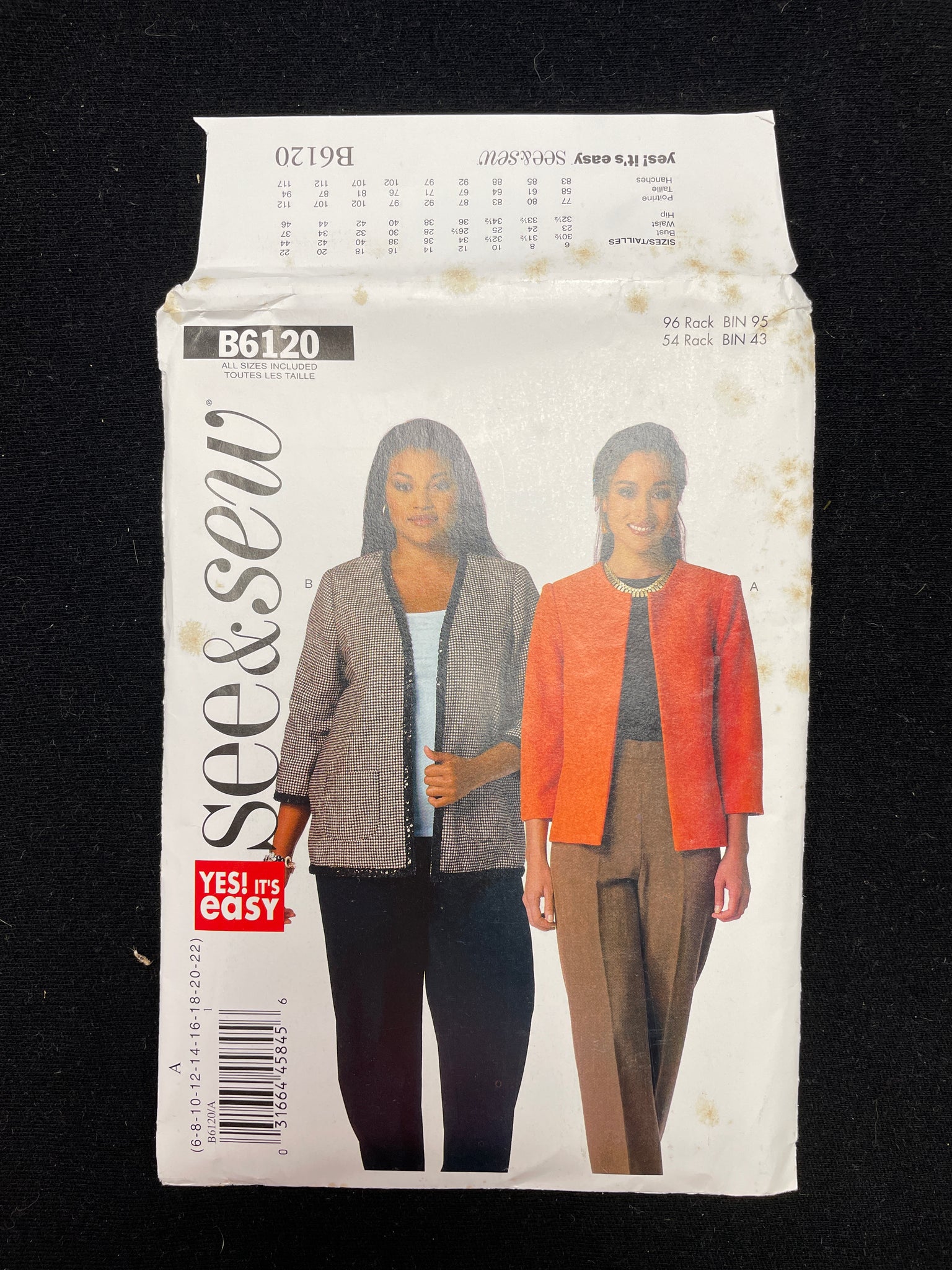 2014 See & Sew 6120 Sewing Pattern - Jacket FACTORY FOLDED