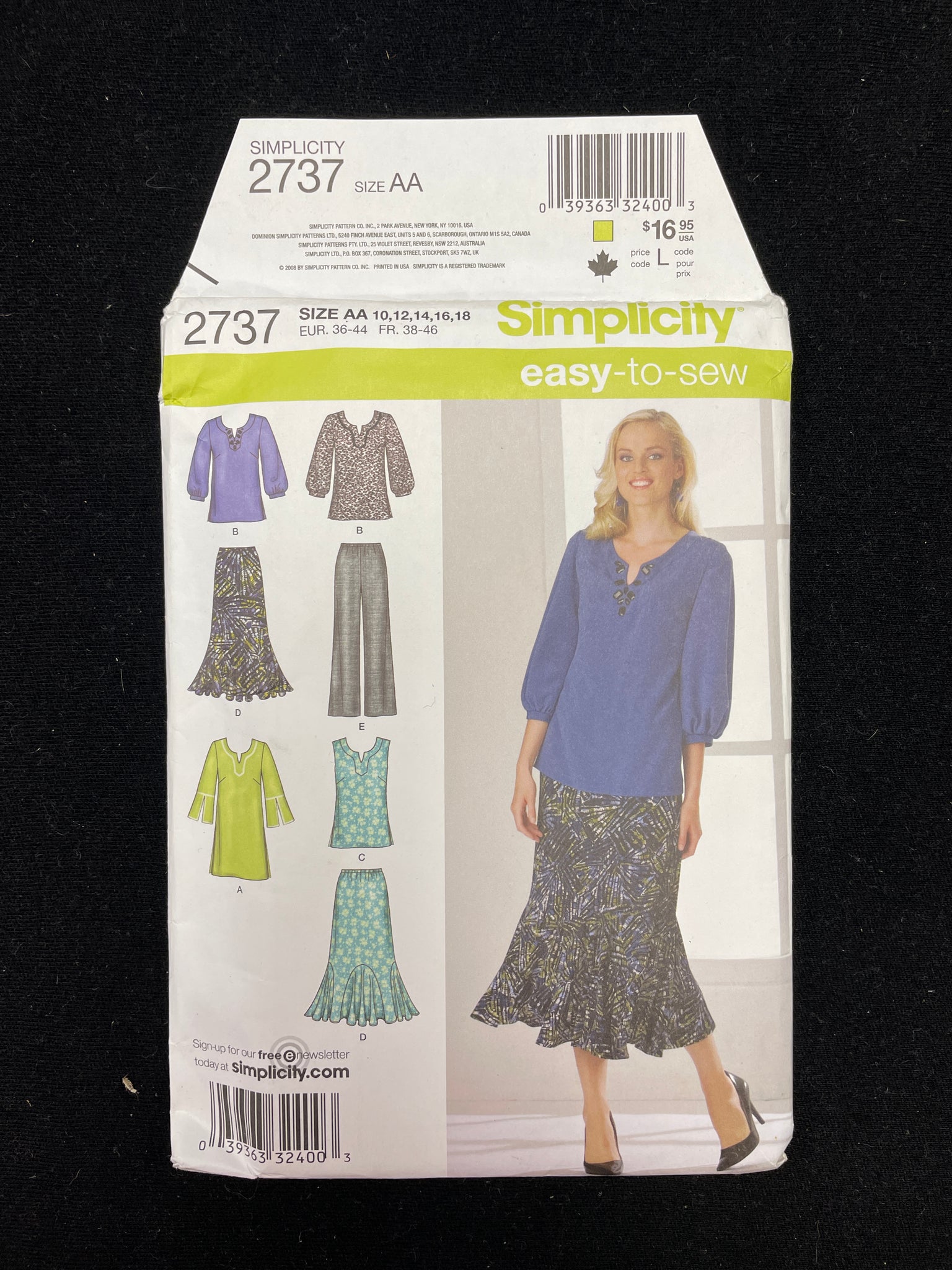 2006 Simplicity 2737 Sewing Pattern - Blouses, Skirt, Dress and Pants FACTORY FOLDED