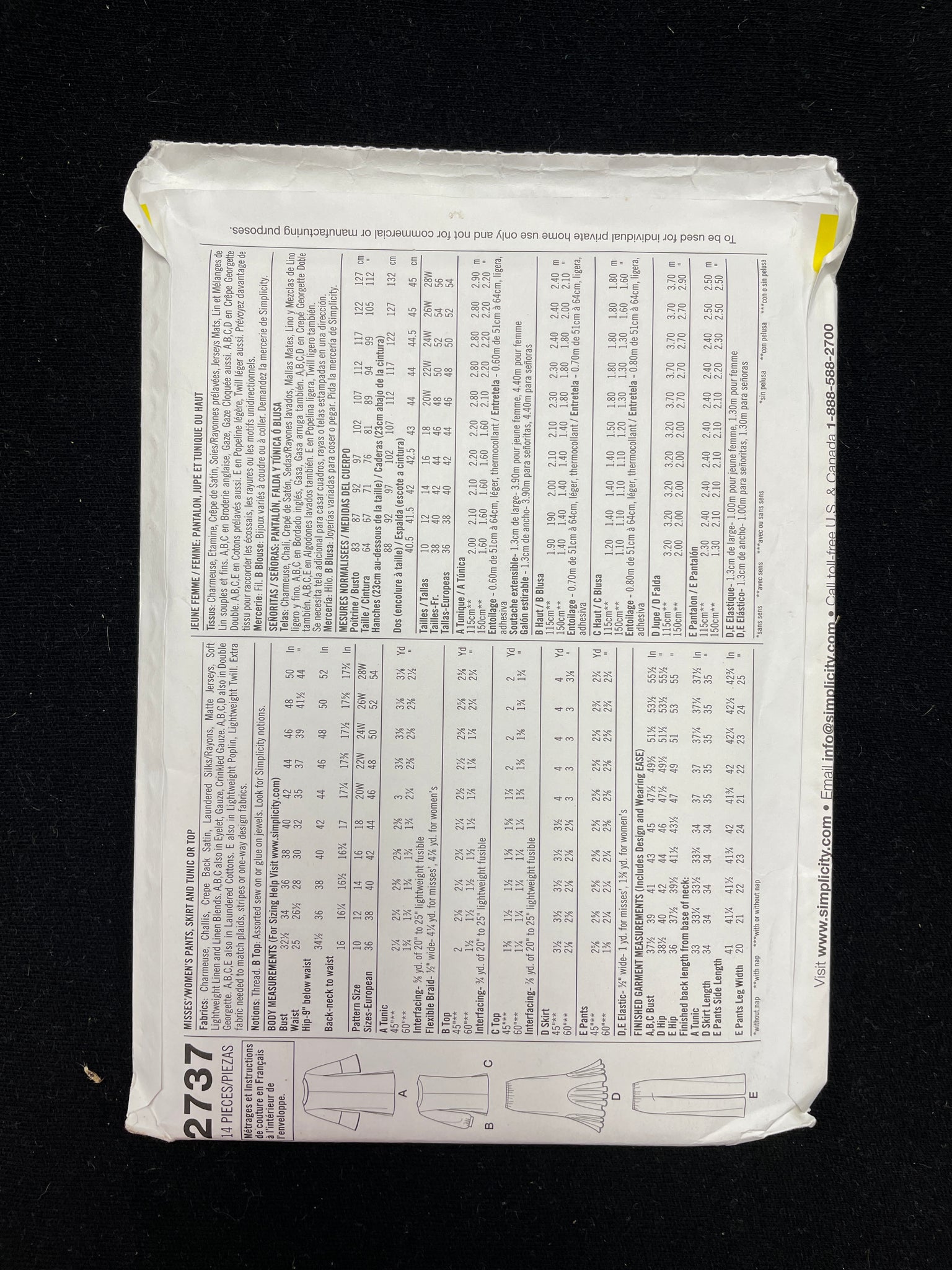 2006 Simplicity 2737 Sewing Pattern - Blouses, Skirt, Dress and Pants FACTORY FOLDED