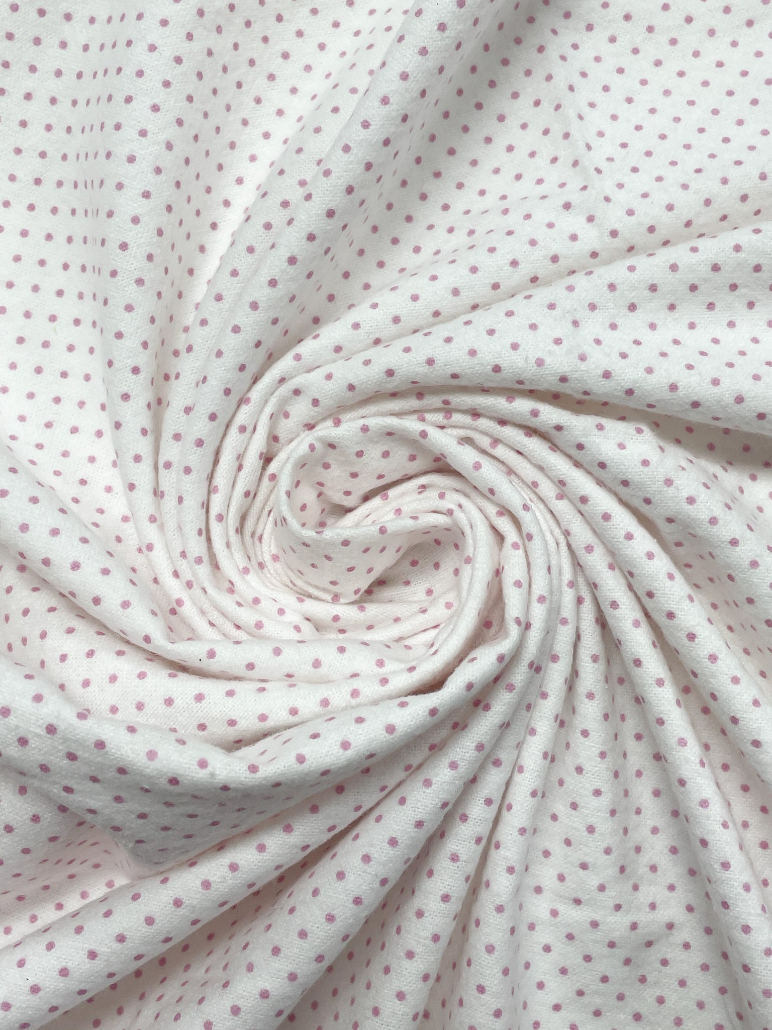 Cotton Flannel - White with Pink Polka Dots