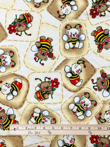 1 1/4 YD Cotton Flannel - Teddy Bears Dressed Up As Bees