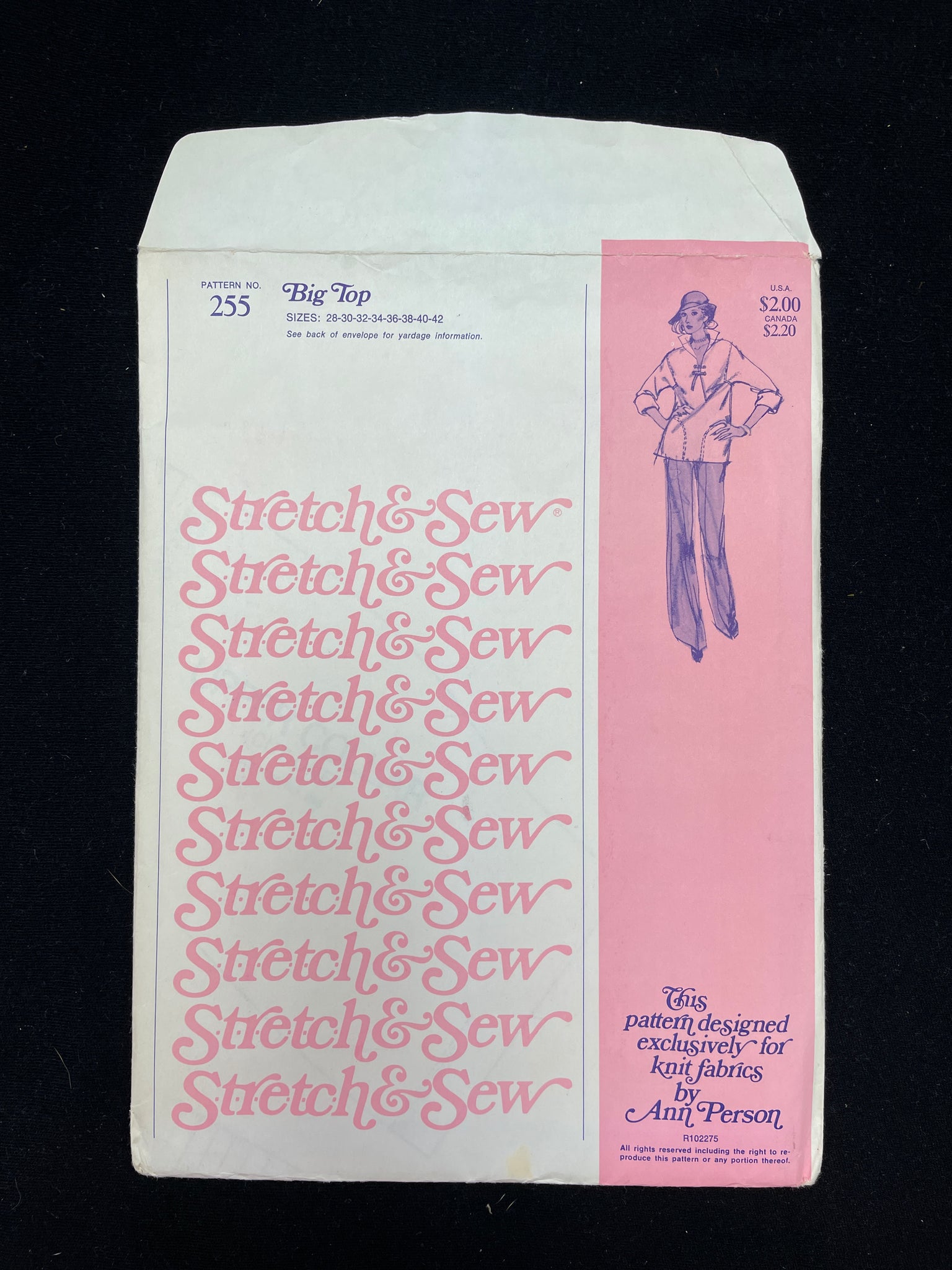 1975 Stretch & Sew 255 Sewing Pattern - Oversized Top FACTORY FOLDED
