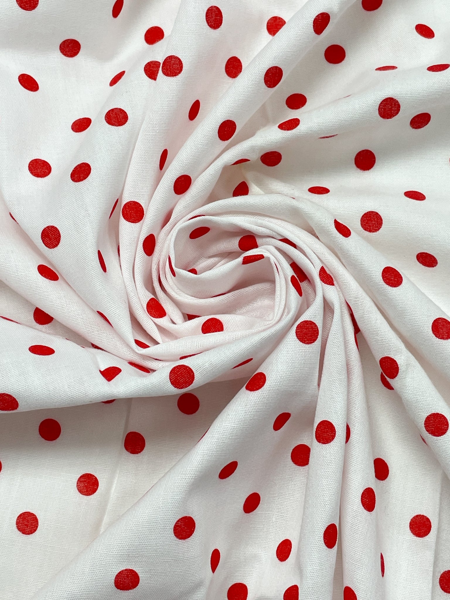 2 1/2 YD Cotton/Poly Batiste - White with Red Polka Dots