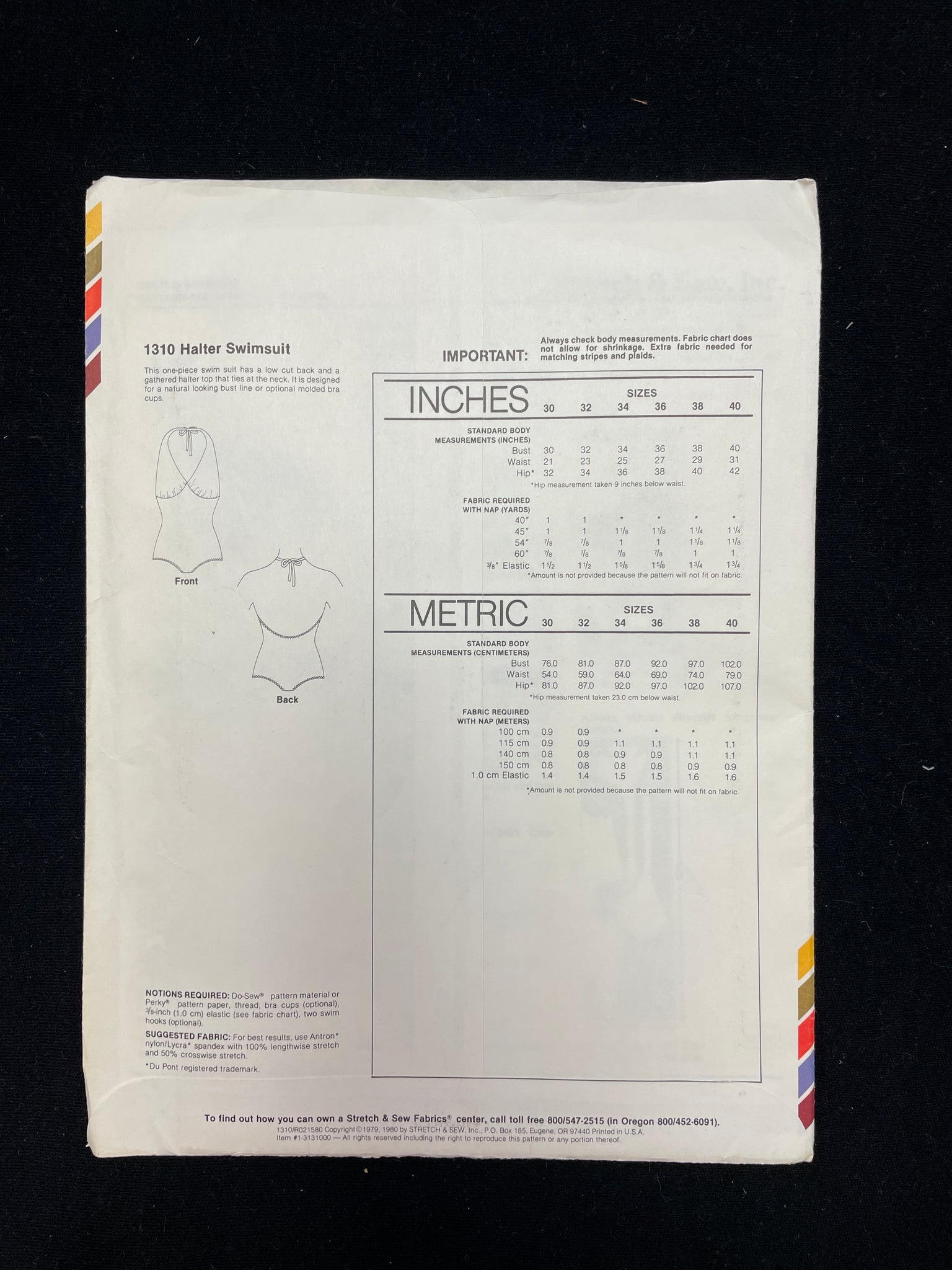 1980 Stretch & Sew 1310 Sewing Pattern - Halter Swimsuit FACTORY FOLDED