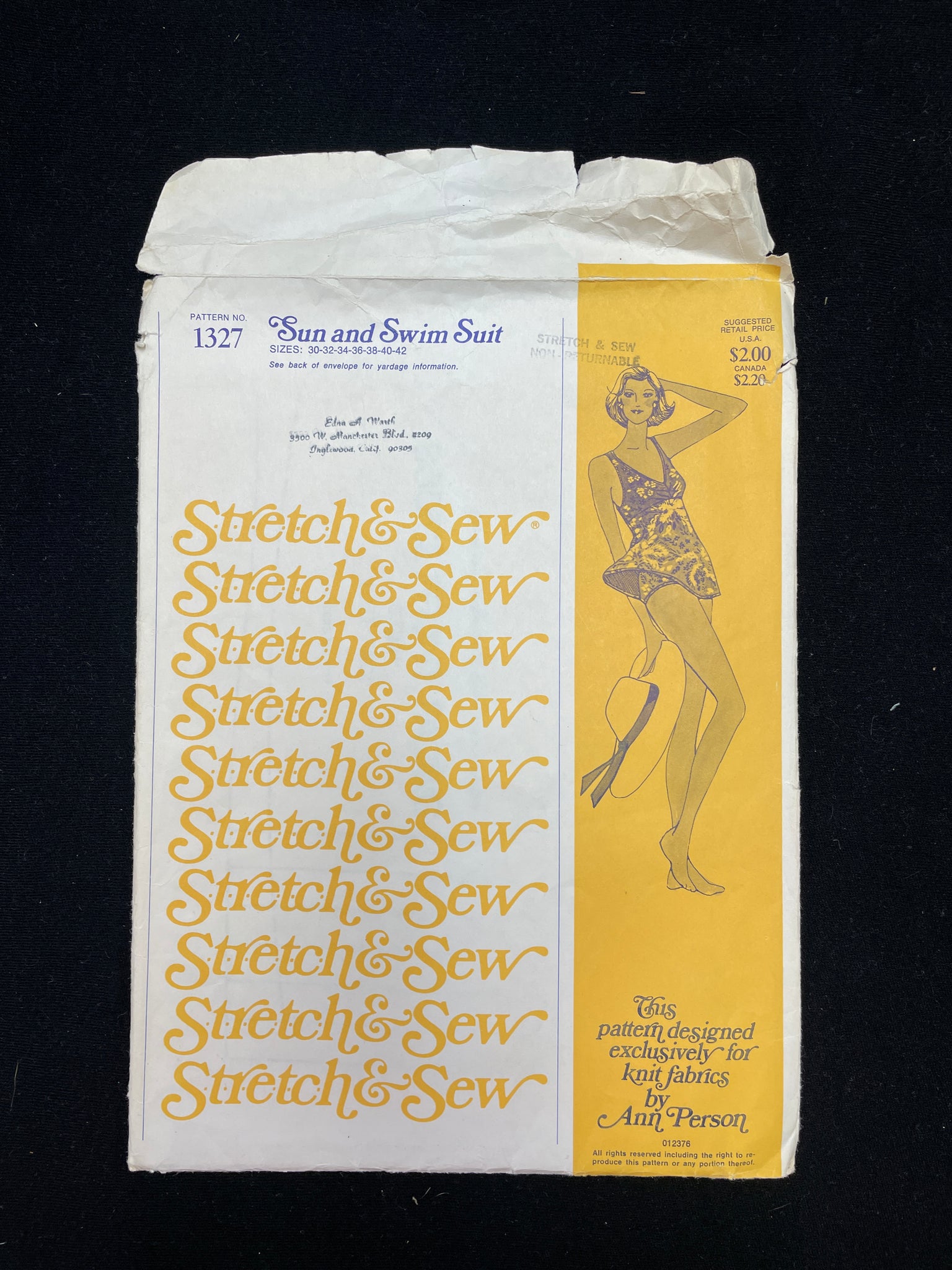 1976 Stretch & Sew 1327 Sewing Pattern - Sun and Swimsuit FACTORY FOLDED