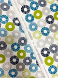Cotton Flannel - Apple Green, Turquoise, Navy Blue, and Gray Circles on White