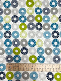 Cotton Flannel - Apple Green, Turquoise, Navy Blue, and Gray Circles on White