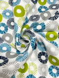 Cotton Flannel - Apple Green, Turquoise, Navy Blue, and Gray Circles on White