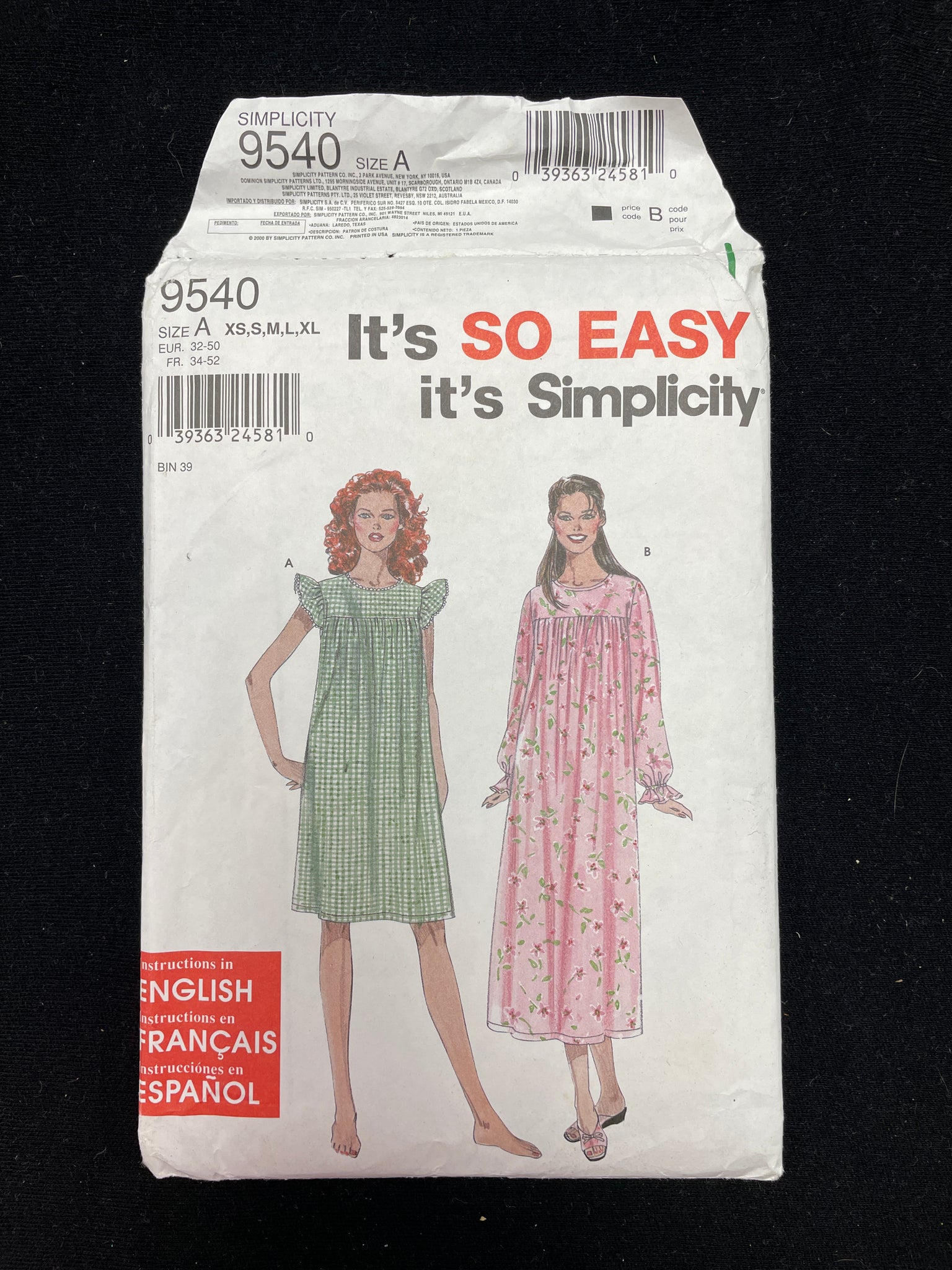 2000 Simplicity 9540 Sewing Pattern - Nightgowns