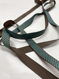 3 YD Polyester Grosgrain Ribbon - Dark Brown with Turquoise Dots