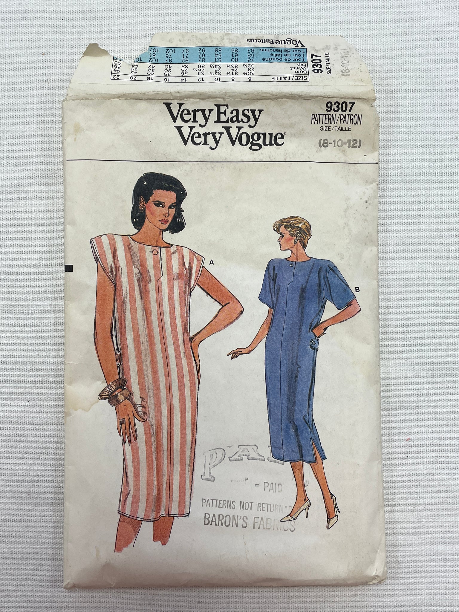1985 Vogue 9307 Pattern - Dress