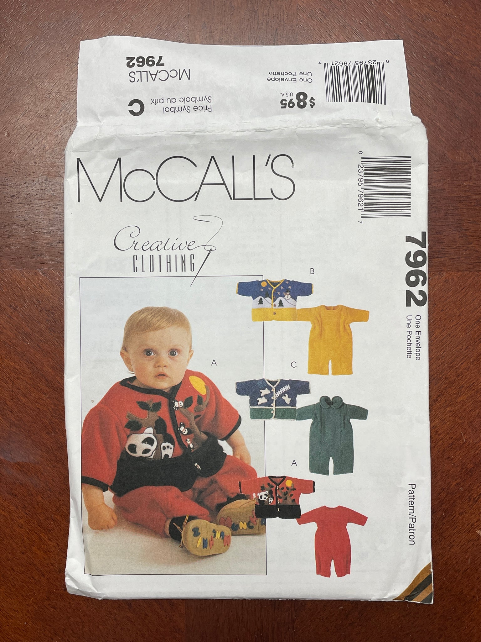 1995 McCall's 7962 Pattern - Infant Jumpsuit and Jacket with Appliques FACTORY FOLDED