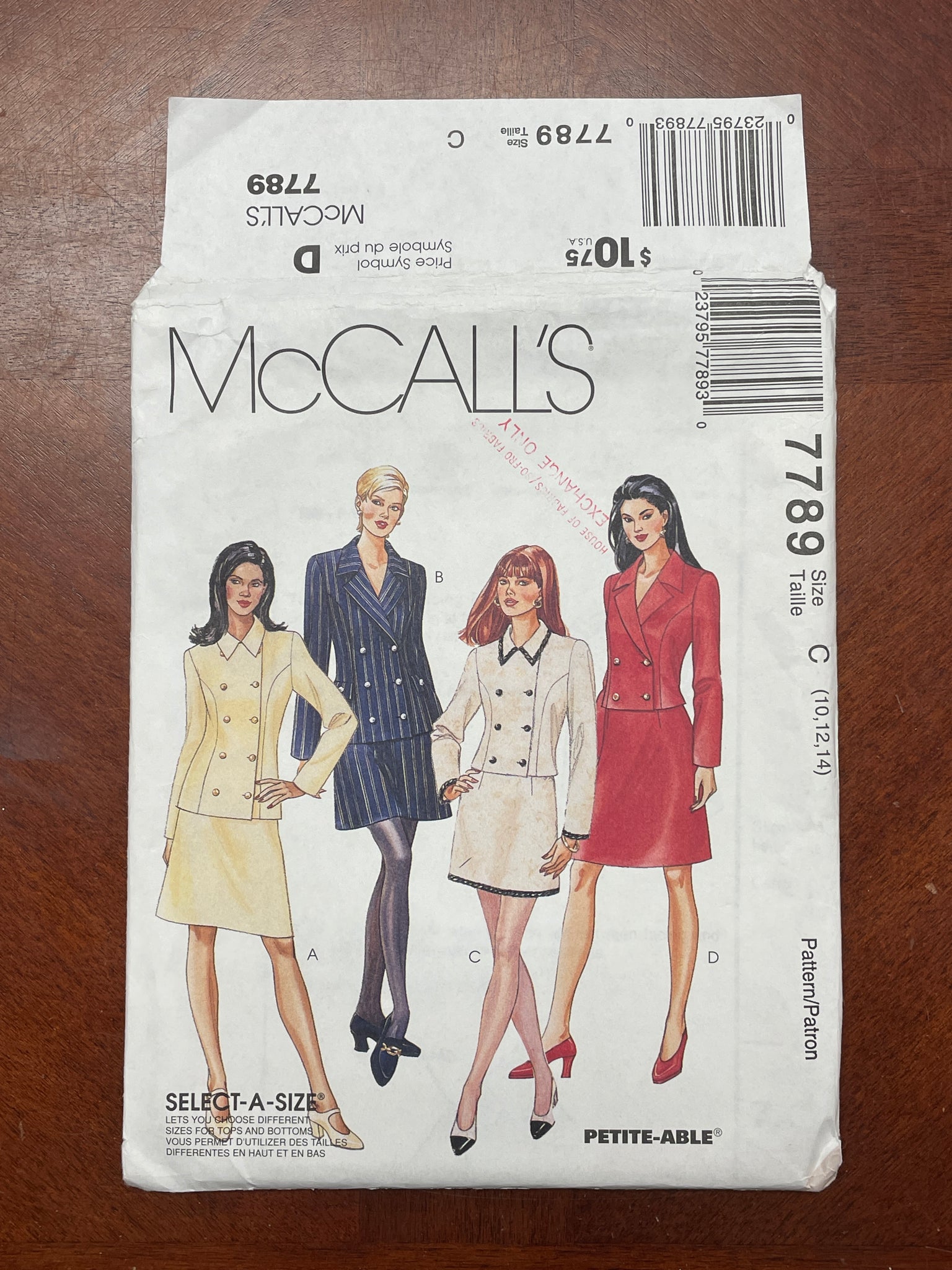 1995 McCall's 7789 Pattern - Jacket and Skirt Suit FACTORY FOLDED