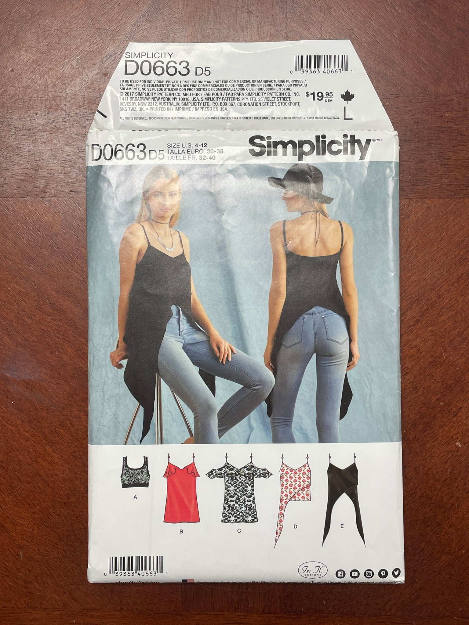 2017 Simplicity 0663 Pattern - Tops and Knit Bralette FACTORY FOLDED