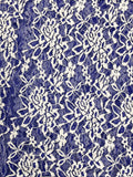 1 YD Nylon Stretch Lace - Royal Purple with White Flowers