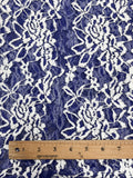 1 YD Nylon Stretch Lace - Royal Purple with White Flowers