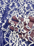 1 YD Nylon Stretch Lace - Royal Purple with White Flowers