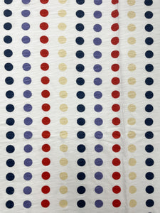 1 YD Cotton Blend Jersey Knit - White with Multi Colored Polka Dots