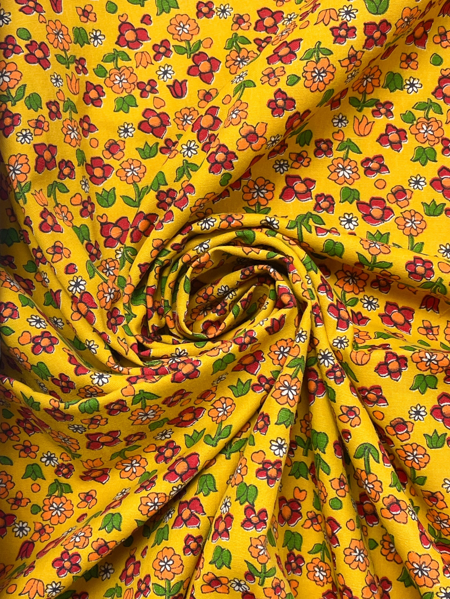 2 1/8 YD Cotton Vintage - Yellow with Red and Orange Flowers