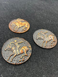 Buttons Plastic Set of 3 Vintage - Polo Players Dark Brown and Beige Beige