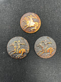 Buttons Plastic Set of 3 Vintage - Polo Players Dark Brown and Beige Beige