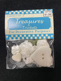 Button Plastic Bundle - White Hearts, White and Clear Round and White Ribbon Roses