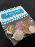 Button Plastic Bundle - Pearlescent White Rose, Gold Metallics and a Mauve Ribbon Rose