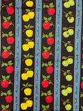 Cotton Vintage - Stripes of Red, Yellow, and Green Apples on Black with Blue Stripes