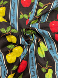 Cotton Vintage - Stripes of Red, Yellow, and Green Apples on Black with Blue Stripes