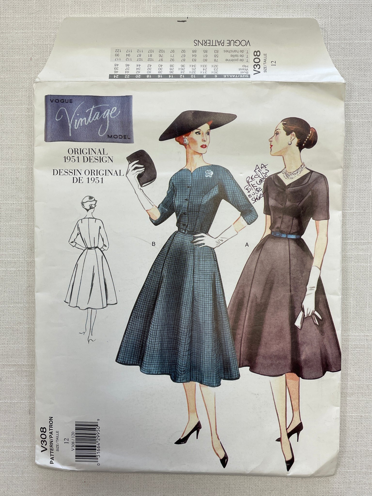 SALE 1951 Reproduction Vogue 308 Pattern - Dress FACTORY FOLDED