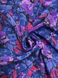 2 2/3 YD Nylon Vintage - Flowers in Blues, Purples, and Magenta on Black