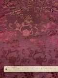 Polyester and Iridescent Faille Floral Brocade - Deep Red and Iridescent