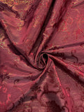 Polyester and Iridescent Faille Floral Brocade - Deep Red and Iridescent