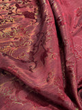 Polyester and Iridescent Faille Floral Brocade - Deep Red and Iridescent