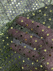 4 3/8 YD Polyester Knit Lurex with Confetti Dot - Green and Black with Green Dots