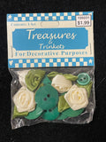 Button Plastic Bundle - Matte Green Round and Off White Ribbon Roses