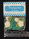 Button Plastic Bundle - Matte Green Round and Off White Ribbon Roses