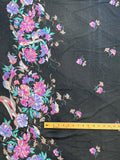 1980 4 YD Nylon Tricot Knit Vintage - Two Wide Floral Borders and Flowers in the Center of Black