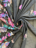 1980 4 YD Nylon Tricot Knit Vintage - Two Wide Floral Borders and Flowers in the Center of Black