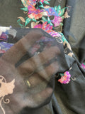 1980 4 YD Nylon Tricot Knit Vintage - Two Wide Floral Borders and Flowers in the Center of Black