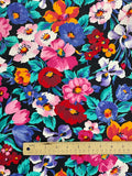 1 7/8 YD Cotton Vintage - Bright Flowers on Black