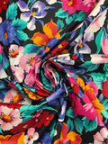 1 7/8 YD Cotton Vintage - Bright Flowers on Black