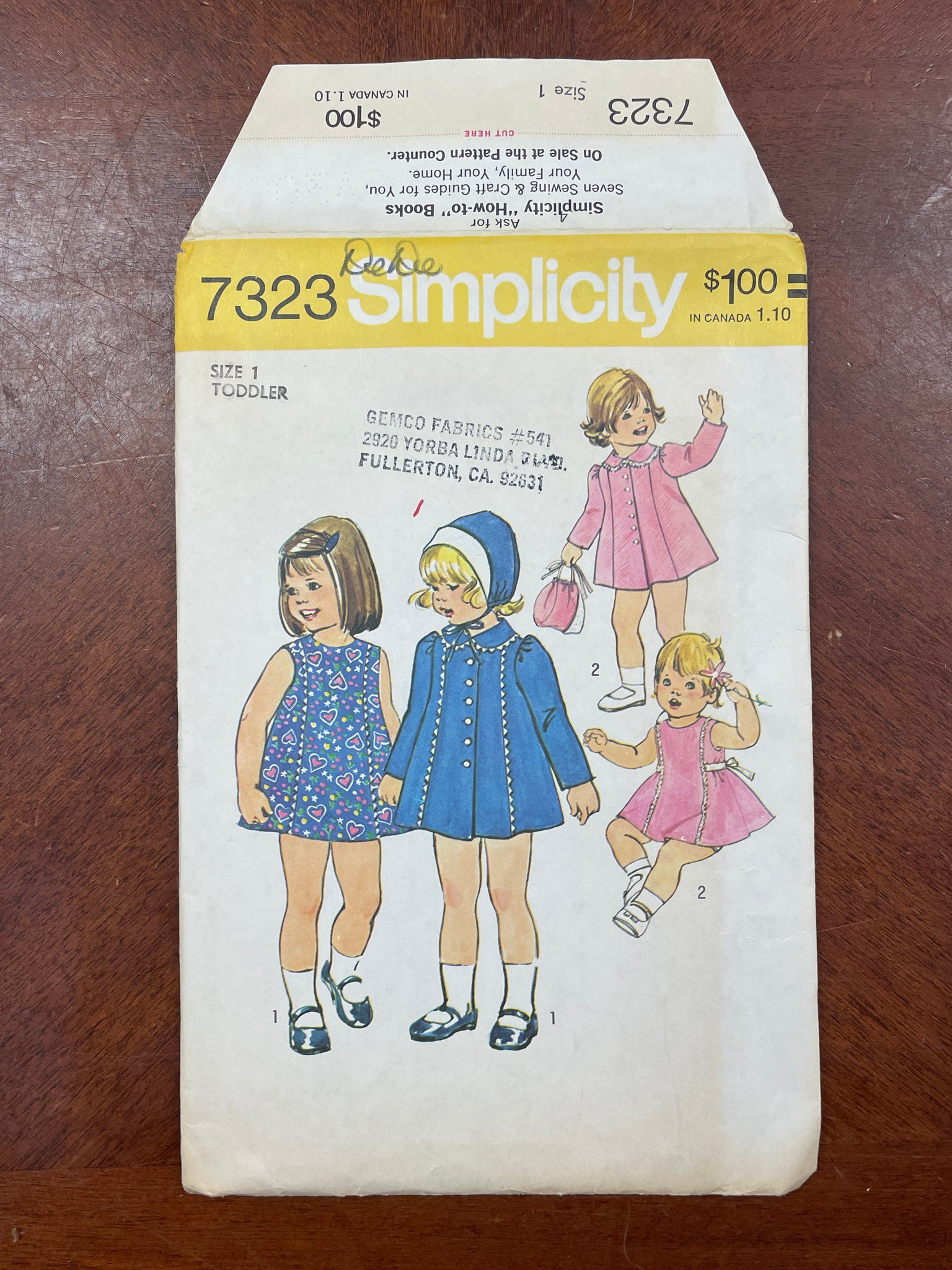 1975 Simplicity 7323 Pattern - Child's Dress, Coat and Hat