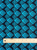 2 1/8 YD Cotton - Black and Turquoise Block Print Style