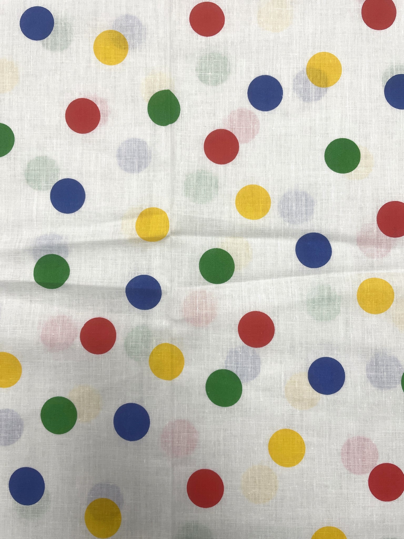 2 1/2 YD Poly/Cotton - White with Multi Colored Polka Dots
