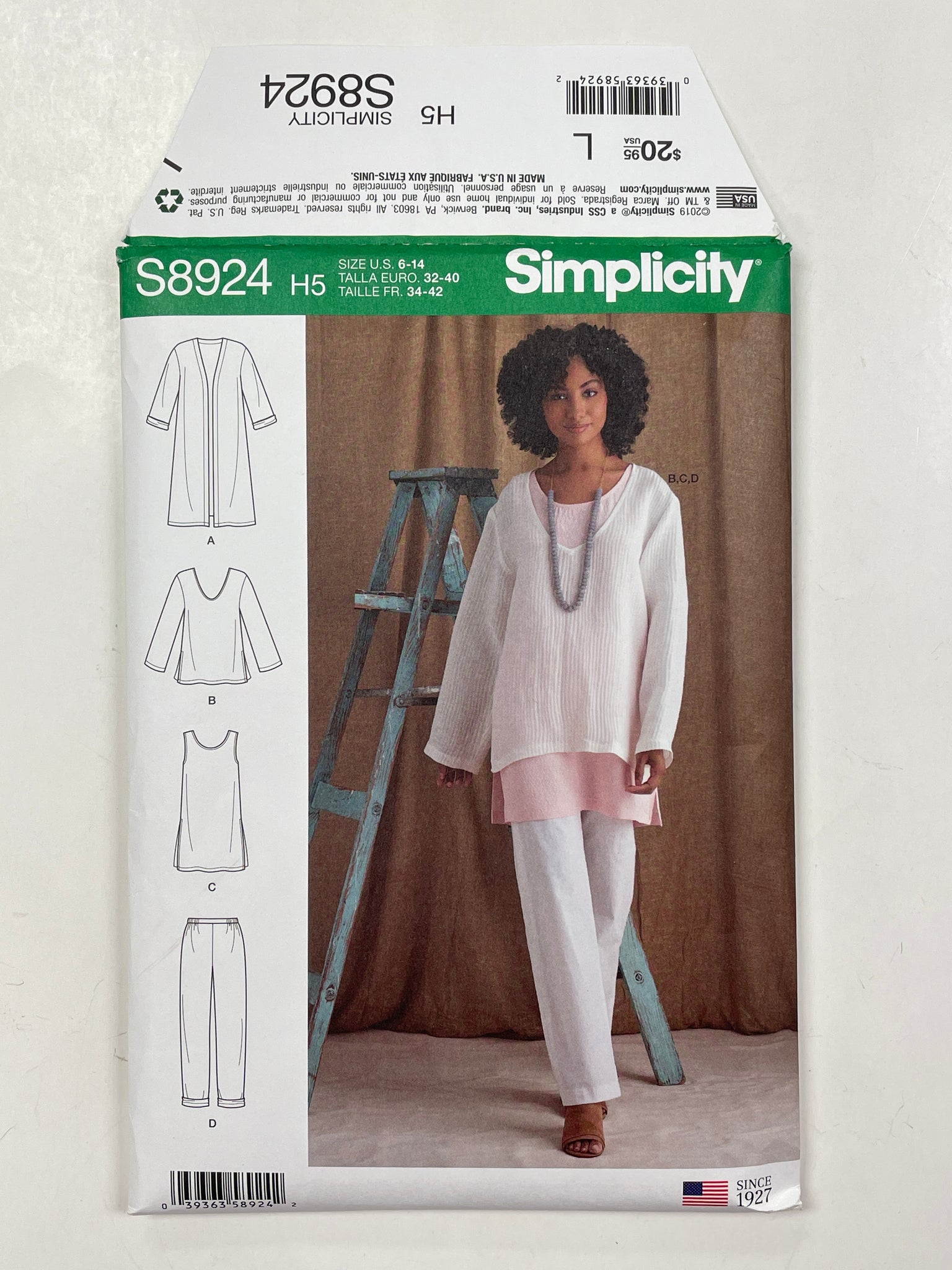 2019 Simplicity 8924 Sewing Pattern - Jacket, Top, Tunic and Pants FACTORY FOLDED