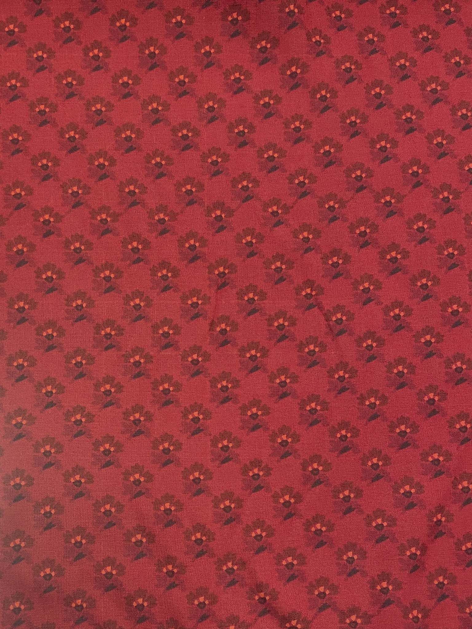 Rayon Vintage -  Dark Red with Maroon and Orange Flowers