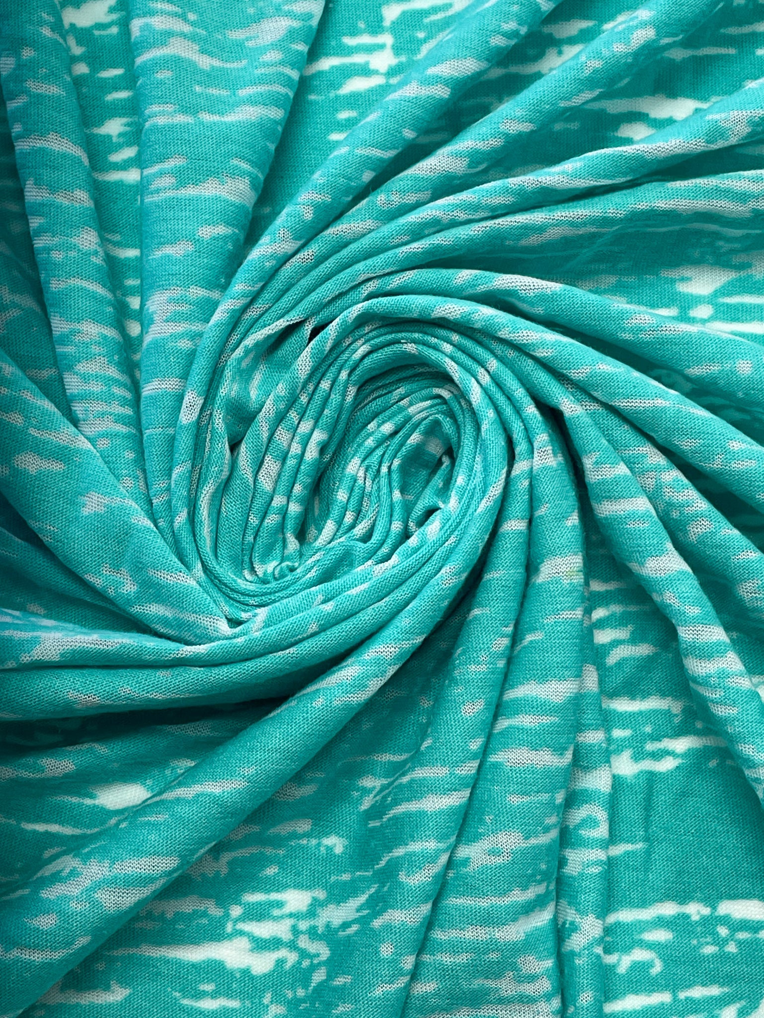 Cotton Blend Stretch Knit - Turquoise and White