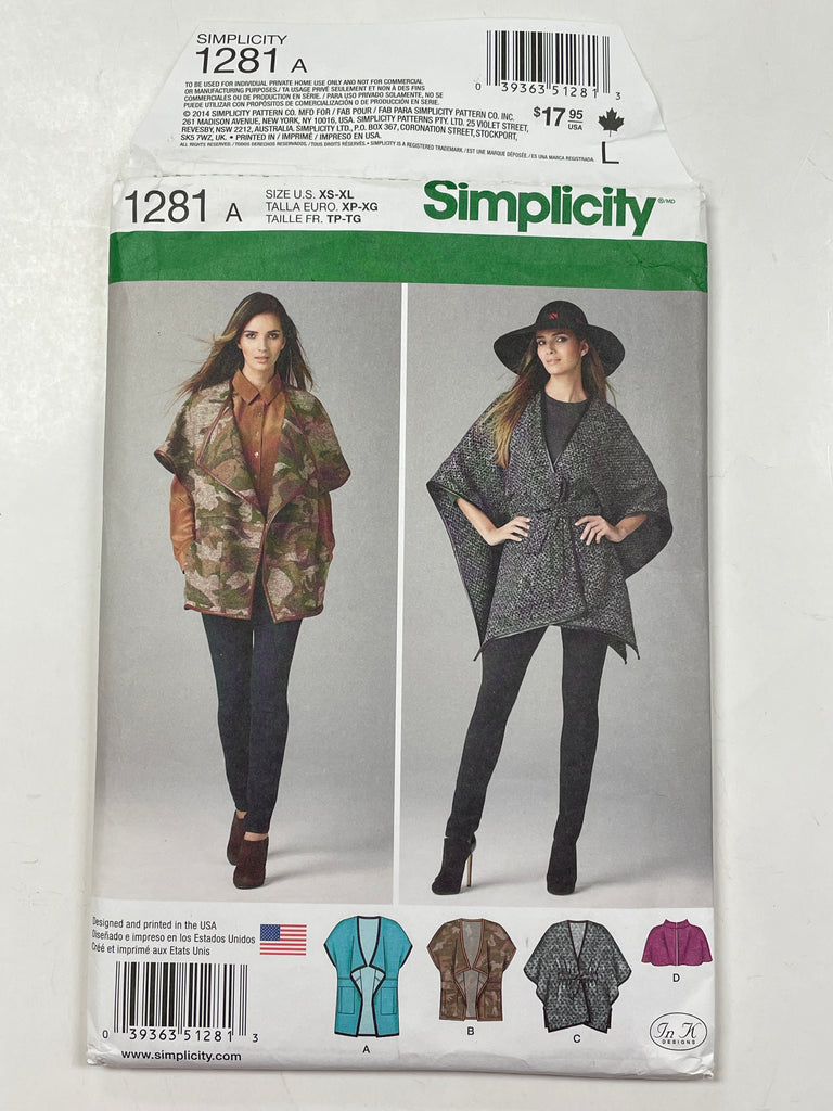 2014 Simplicity 9143 Sewing Pattern - Jacket, Cape and Belt FACTORY FOLDED